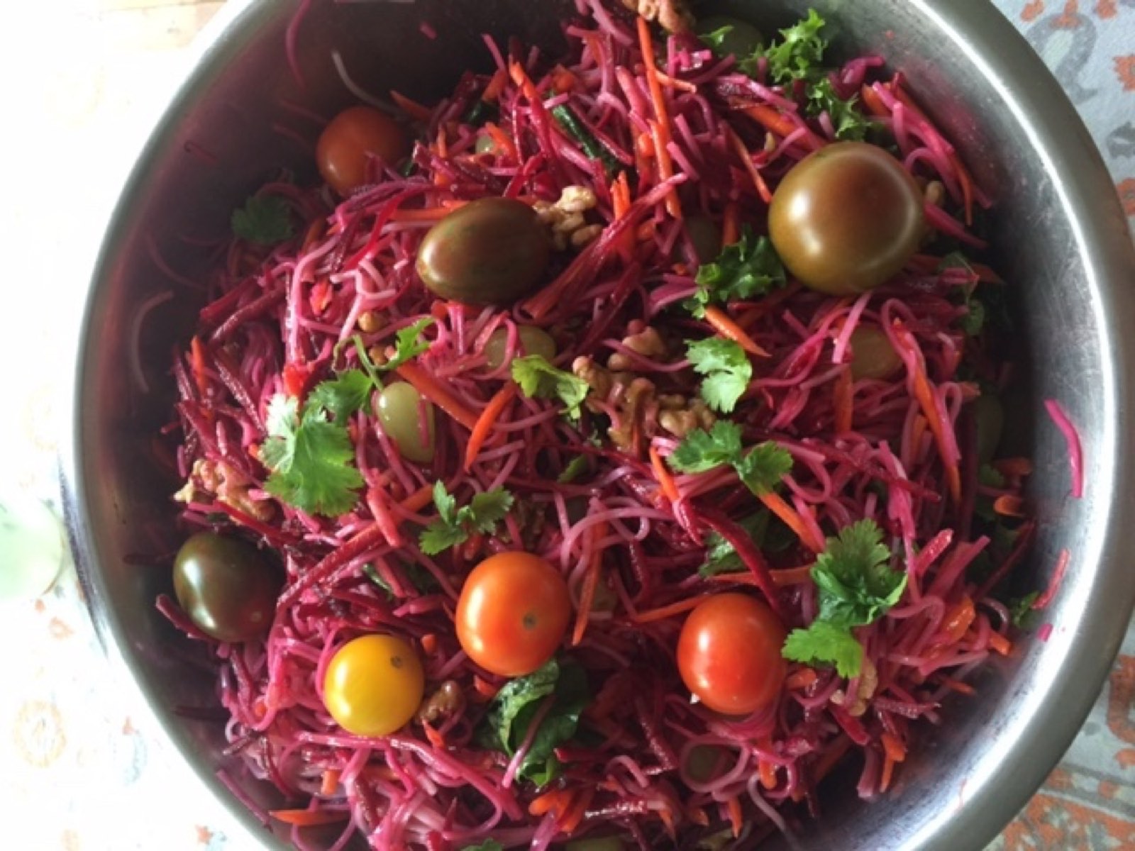 A bowl of beetroot and herb salad from the studio kitchen